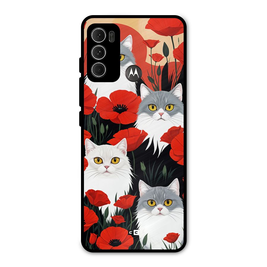 Floral Cat Metal Back Case for Moto G60