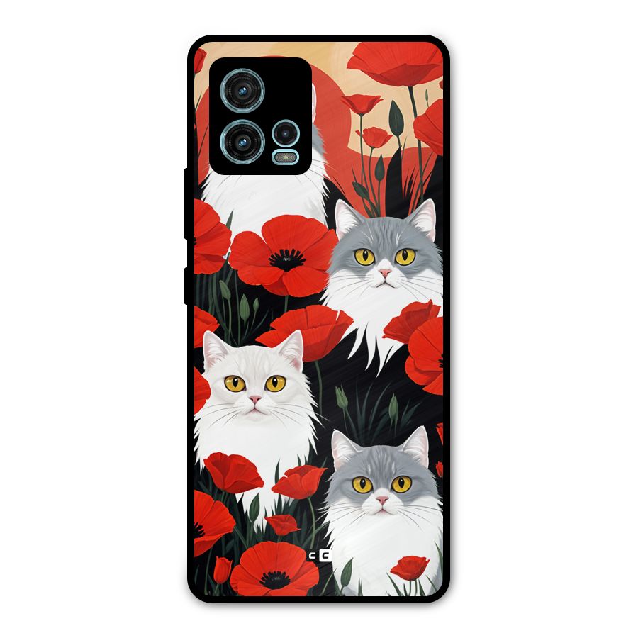 Floral Cat Metal Back Case for Moto G72