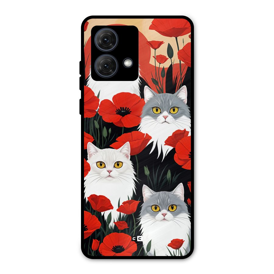 Floral Cat Metal Back Case for Moto G84