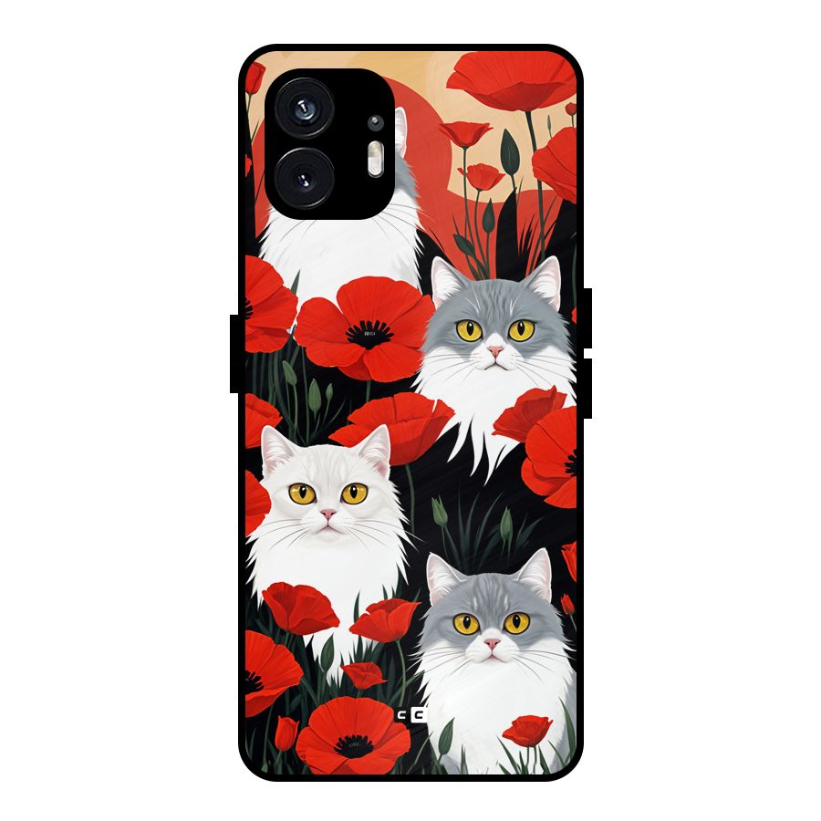 Floral Cat Metal Back Case for Nothing Phone 2