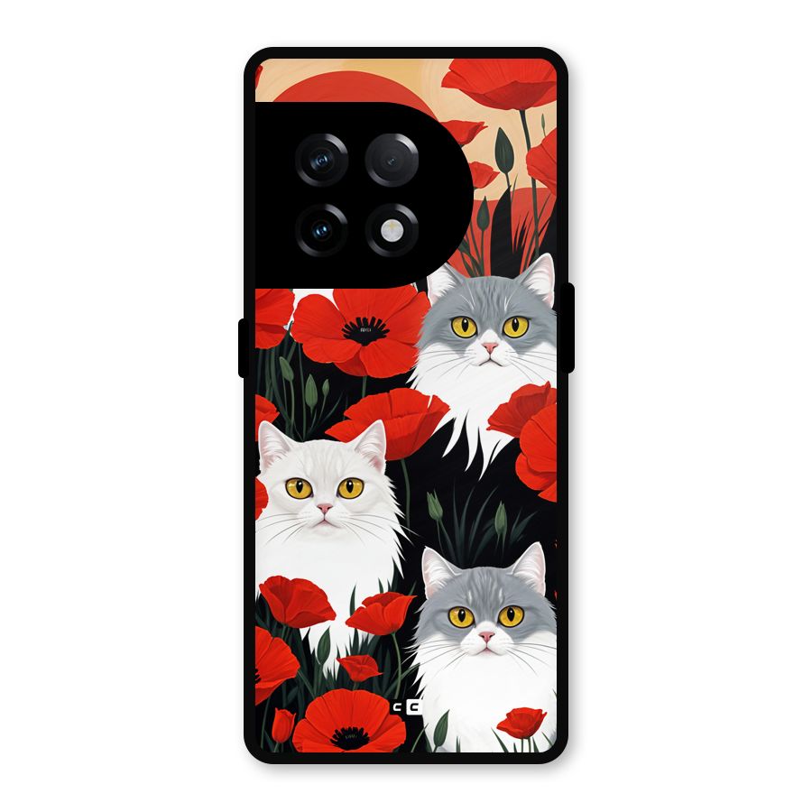 Floral Cat Metal Back Case for OnePlus 11R