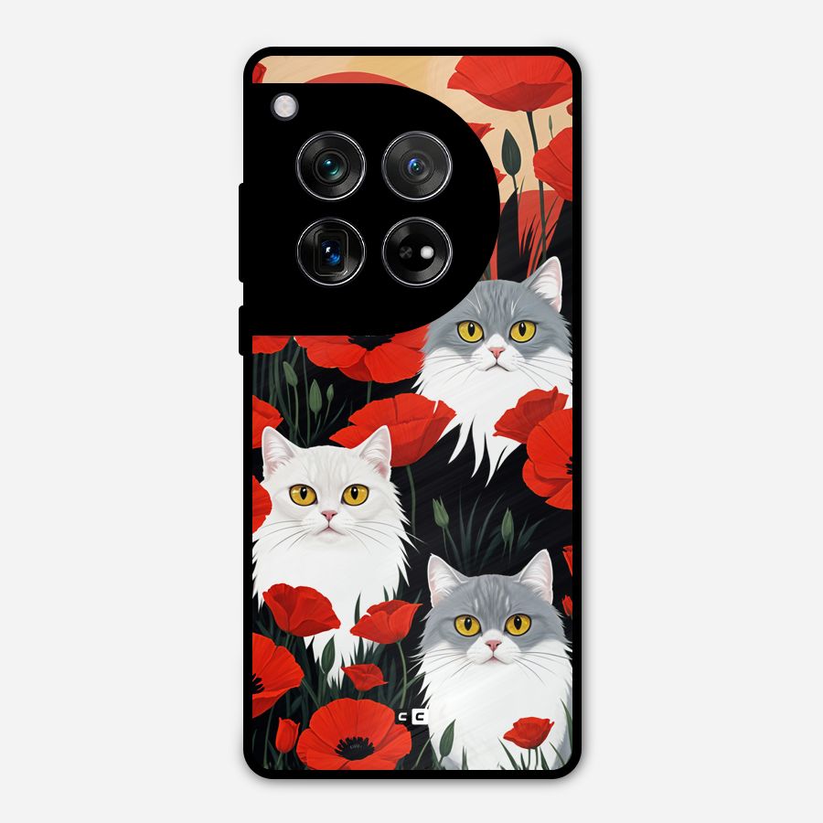Floral Cat Metal Back Case for OnePlus 12