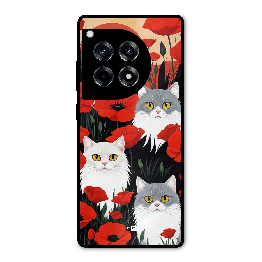 Floral Cat Metal Back Case for OnePlus 12R