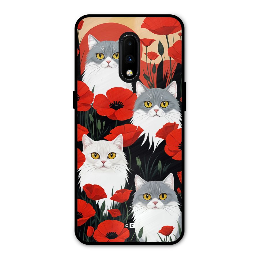 Floral Cat Metal Back Case for OnePlus 7