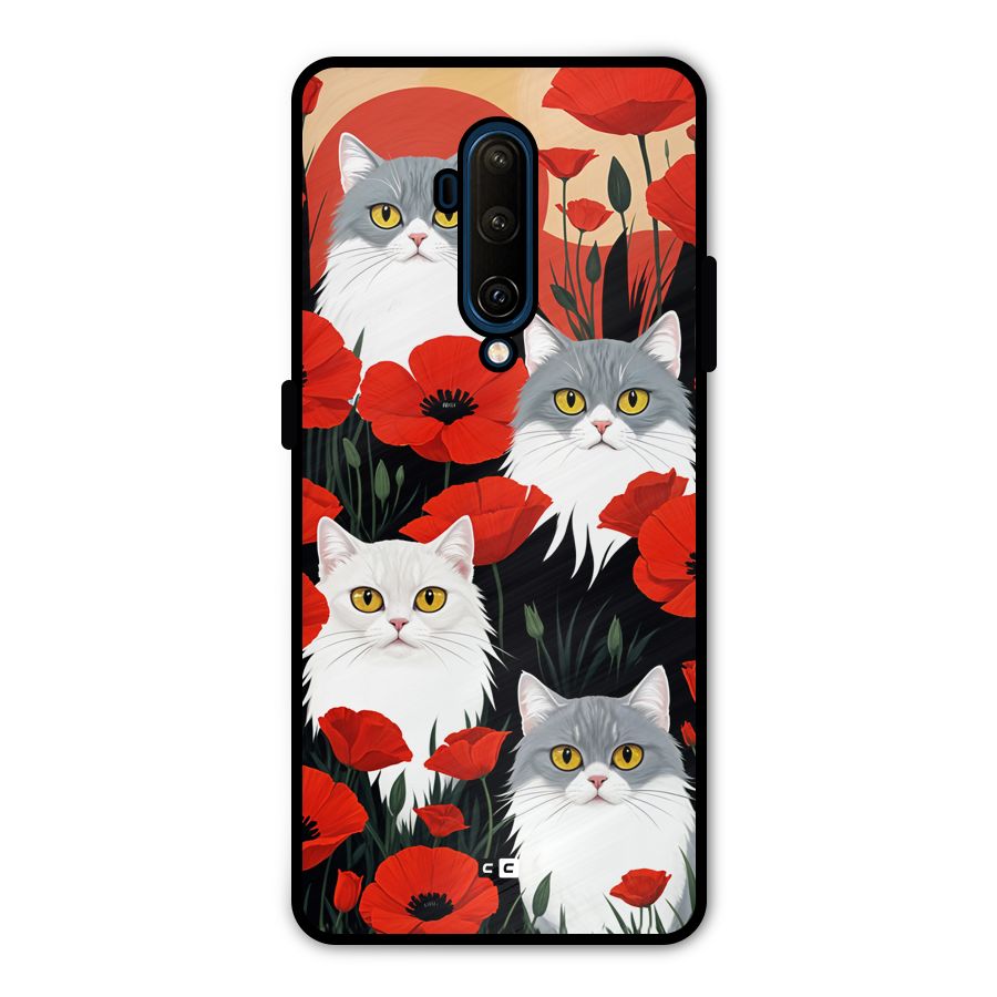 Floral Cat Metal Back Case for OnePlus 7T Pro