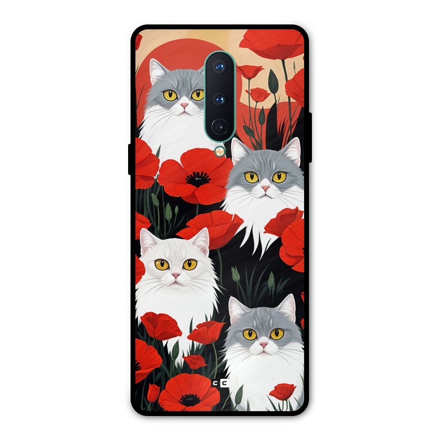 Floral Cat Metal Back Case for OnePlus 8