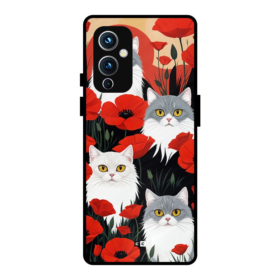 Floral Cat Metal Back Case for OnePlus 9