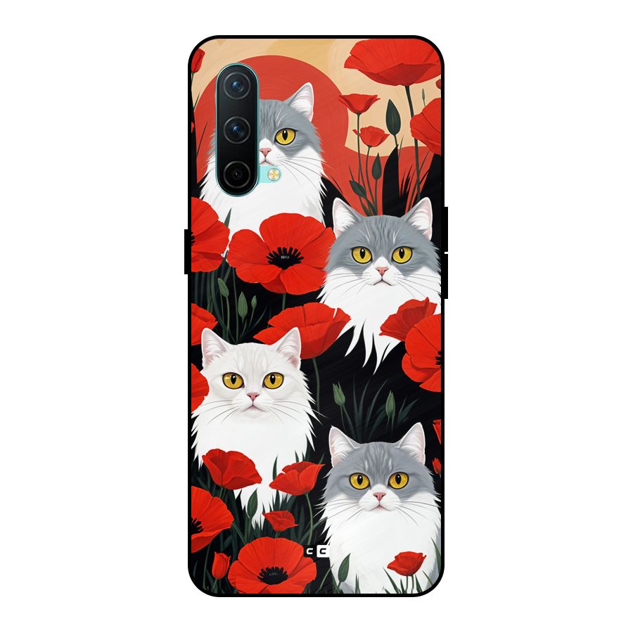 Floral Cat Metal Back Case for OnePlus Nord CE 5G