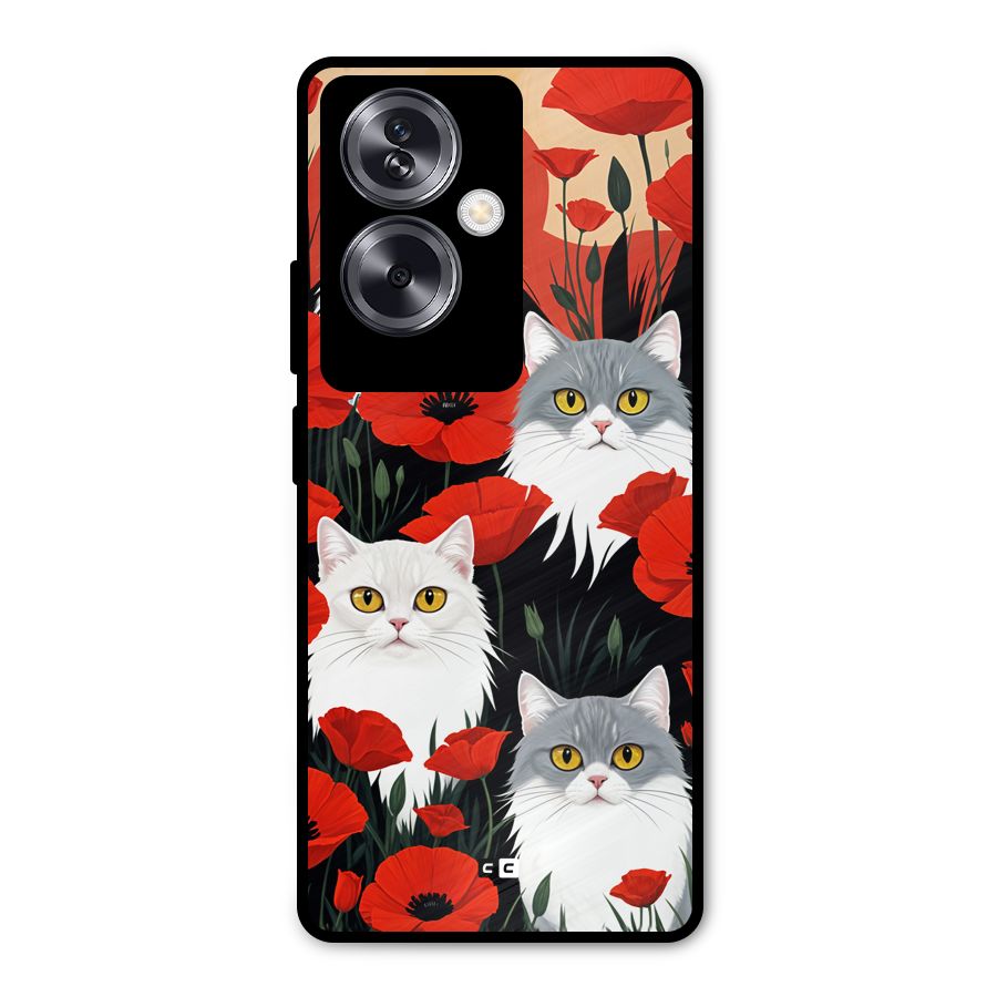 Floral Cat Metal Back Case for Oppo A79 5G