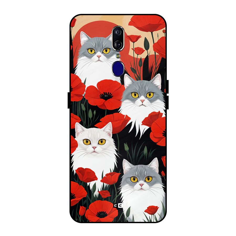 Floral Cat Metal Back Case for Oppo F11