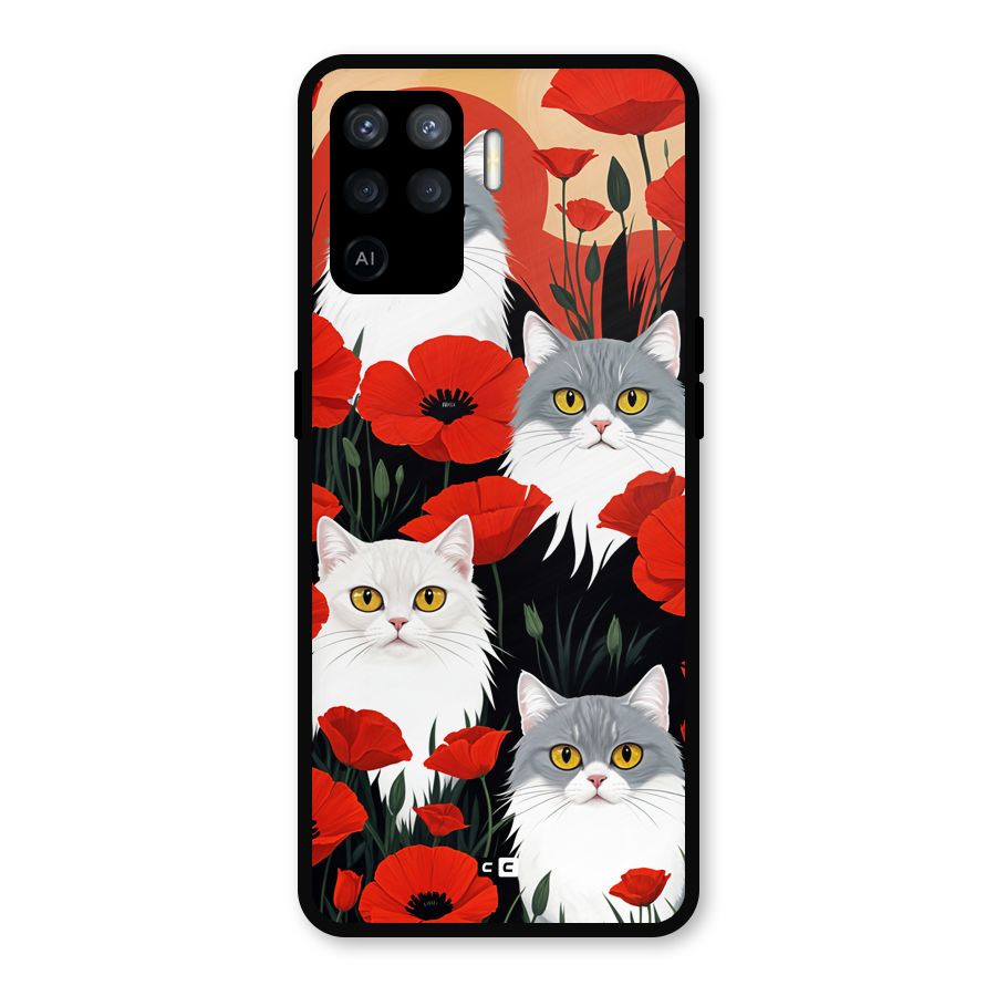 Floral Cat Metal Back Case for Oppo F19 Pro