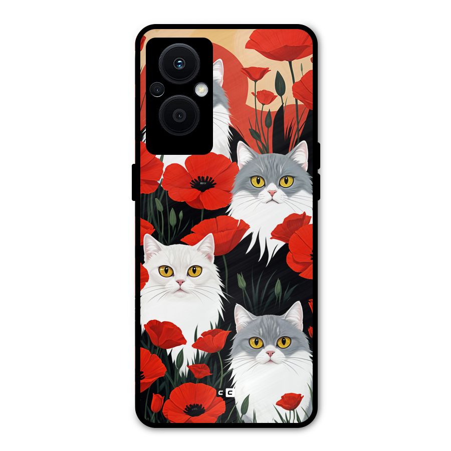 Floral Cat Metal Back Case for Oppo F21 Pro 5G