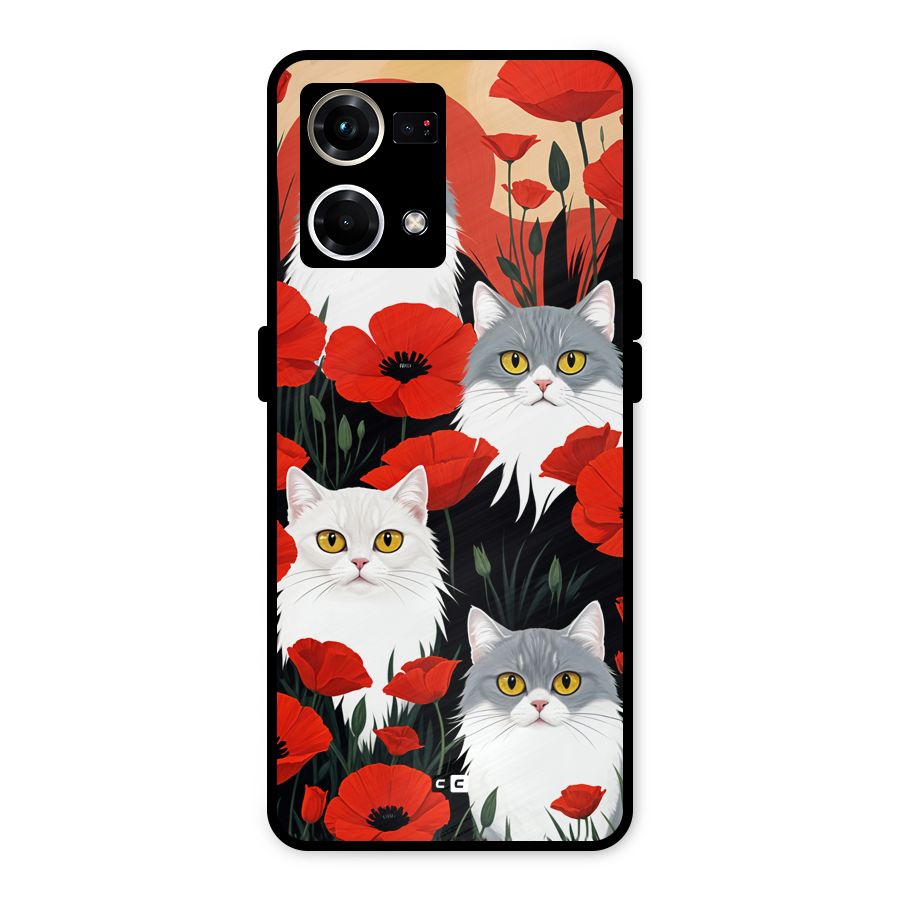 Floral Cat Metal Back Case for Oppo F21s Pro 4G