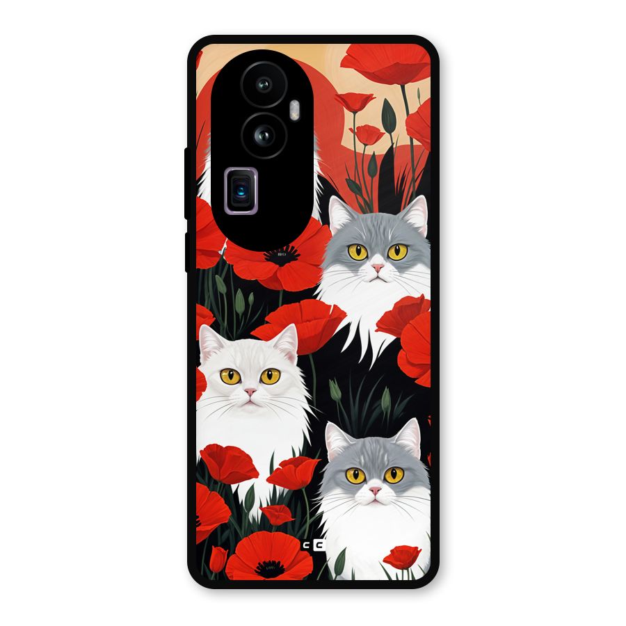 Floral Cat Metal Back Case for Oppo Reno10 Pro Plus