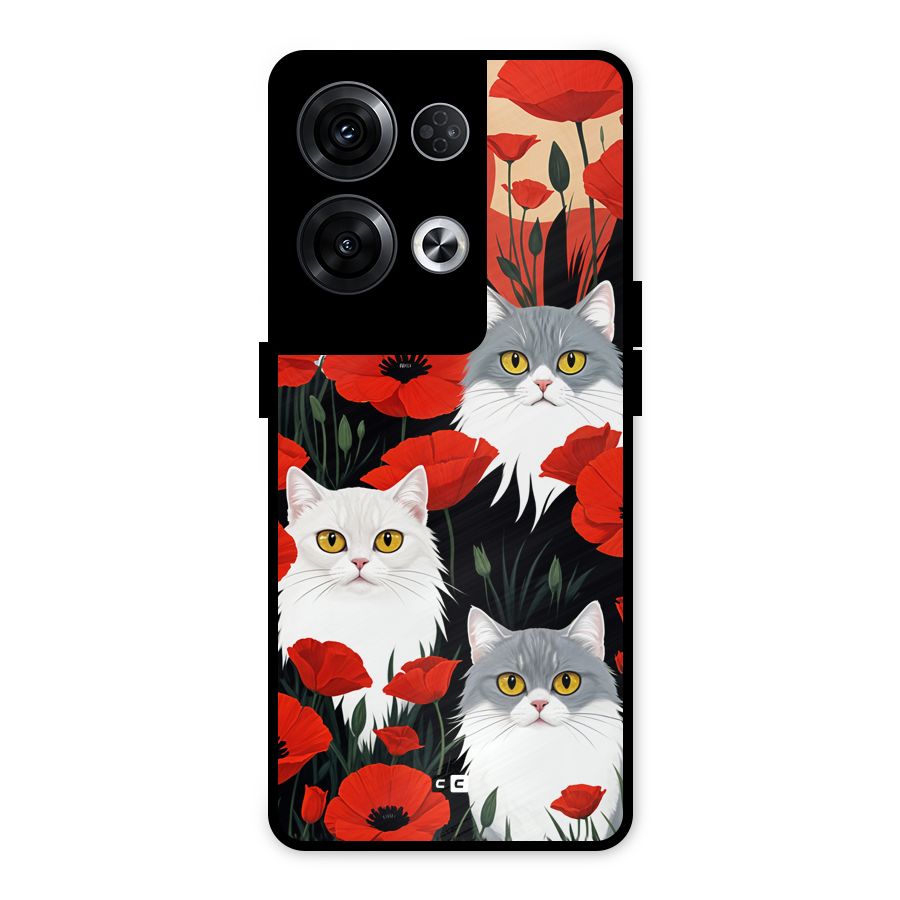 Floral Cat Metal Back Case for Oppo Reno8 Pro 5G