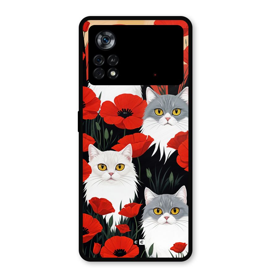 Floral Cat Metal Back Case for Poco X4 Pro 5G