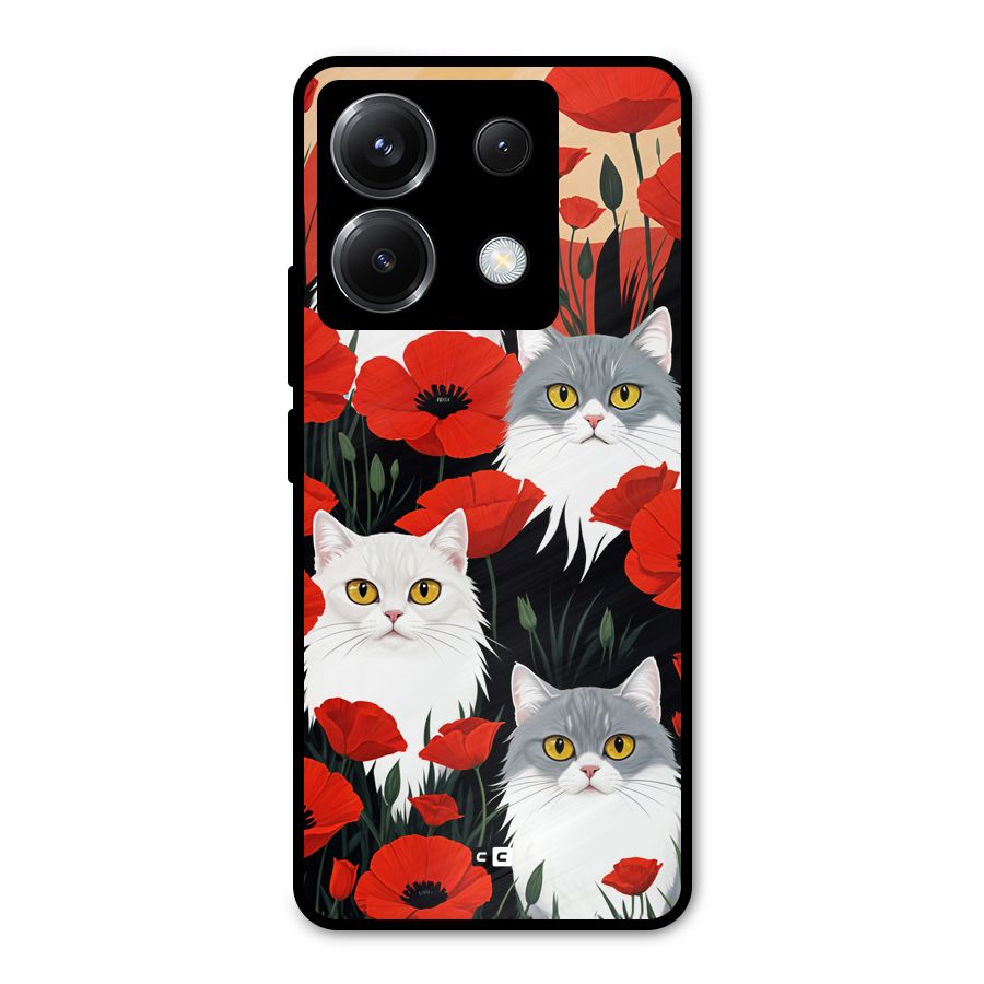 Floral Cat Metal Back Case for Poco X6