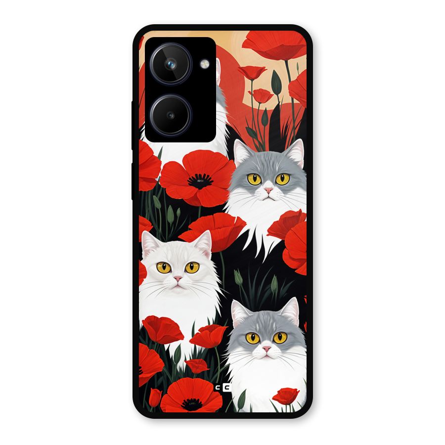 Floral Cat Metal Back Case for Realme 10