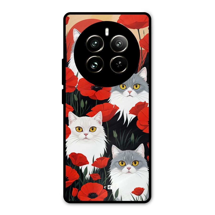 Floral Cat Metal Back Case for Realme 12 Pro