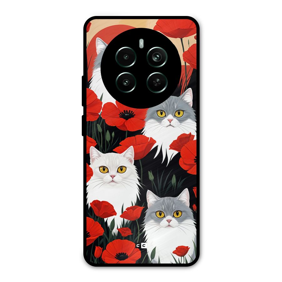 Floral Cat Metal Back Case for Realme 12 Pro Plus