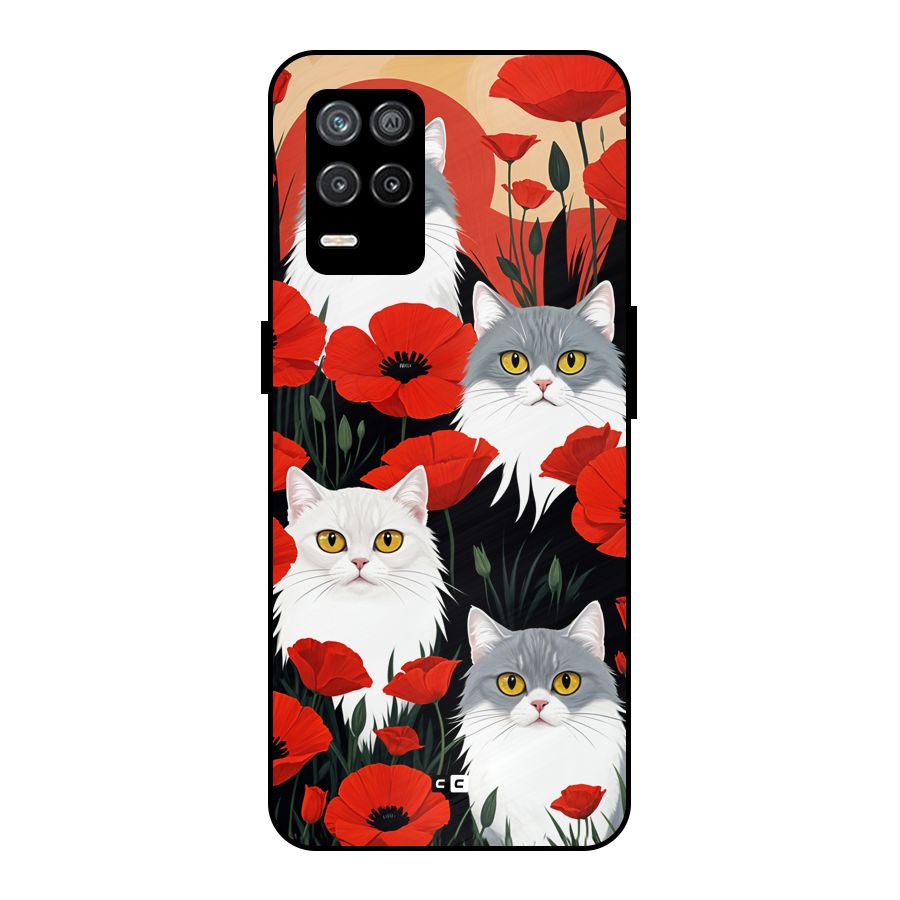 Floral Cat Metal Back Case for Realme 8s 5G