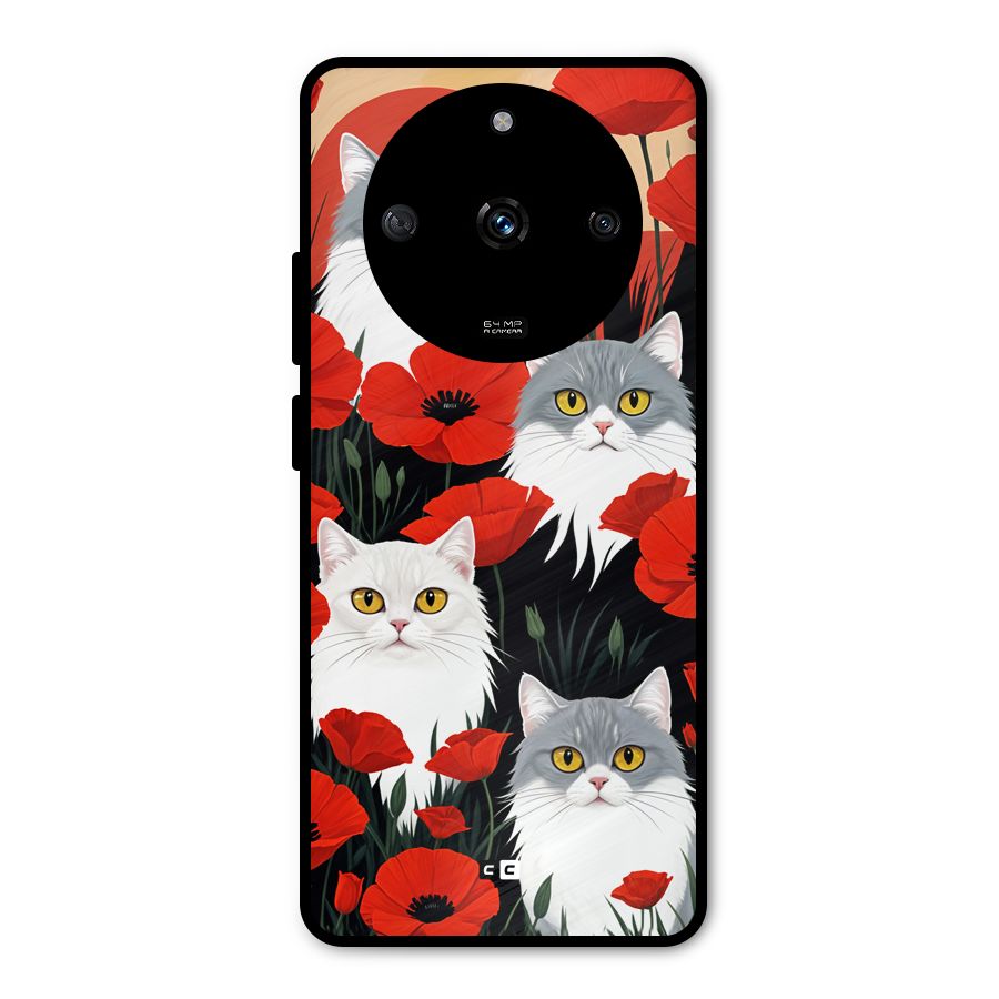 Floral Cat Metal Back Case for Realme Narzo 60 5G