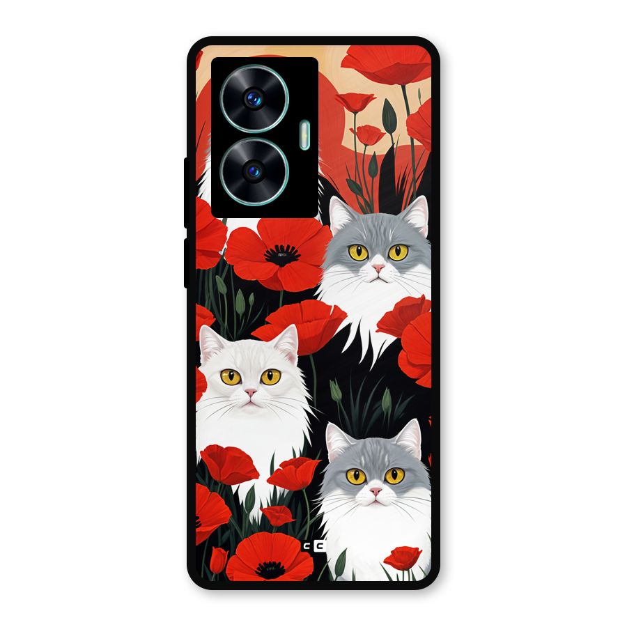 Floral Cat Metal Back Case for Realme Narzo N55