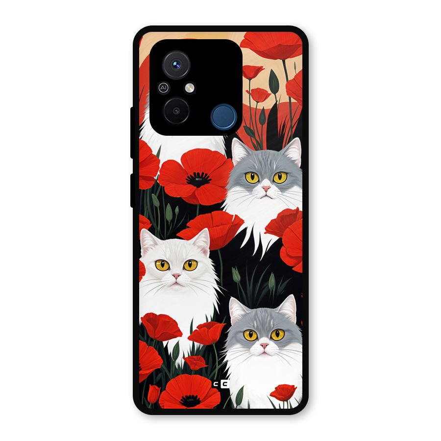 Floral Cat Metal Back Case for Redmi 12C