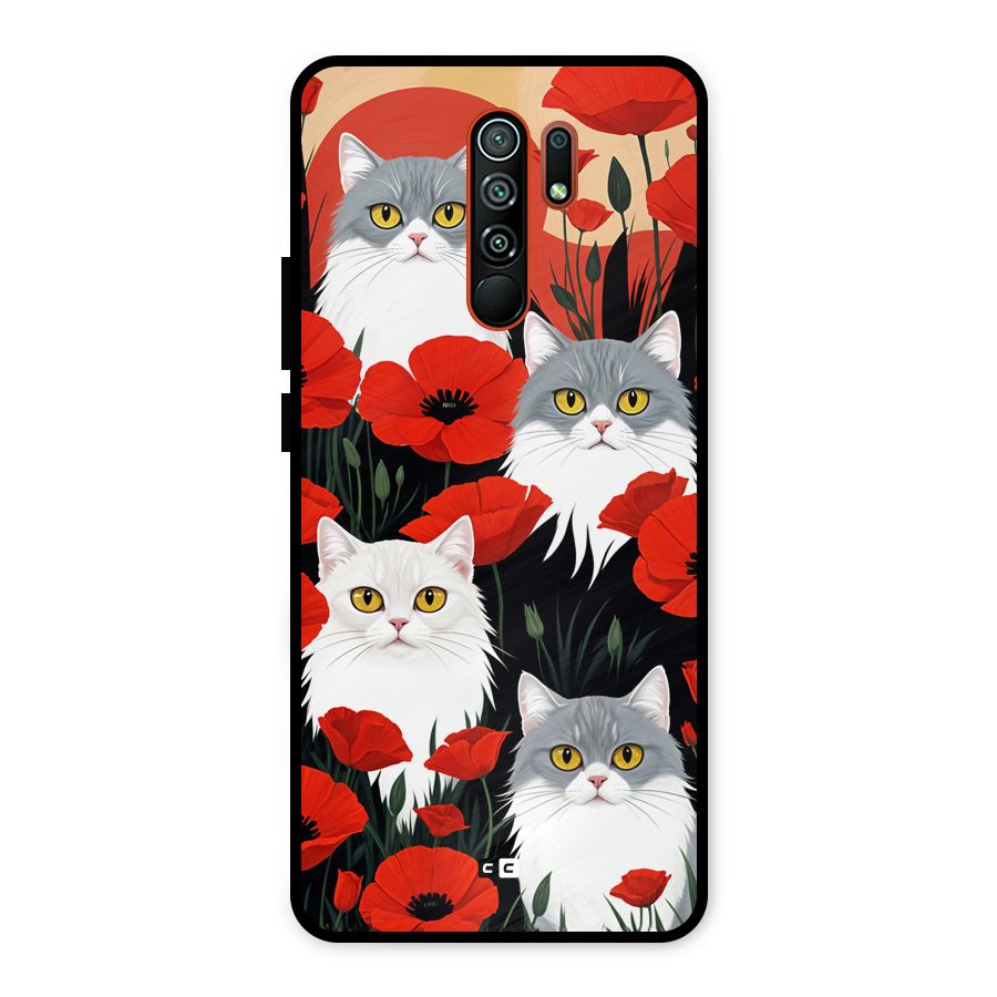 Floral Cat Metal Back Case for Redmi 9 Prime