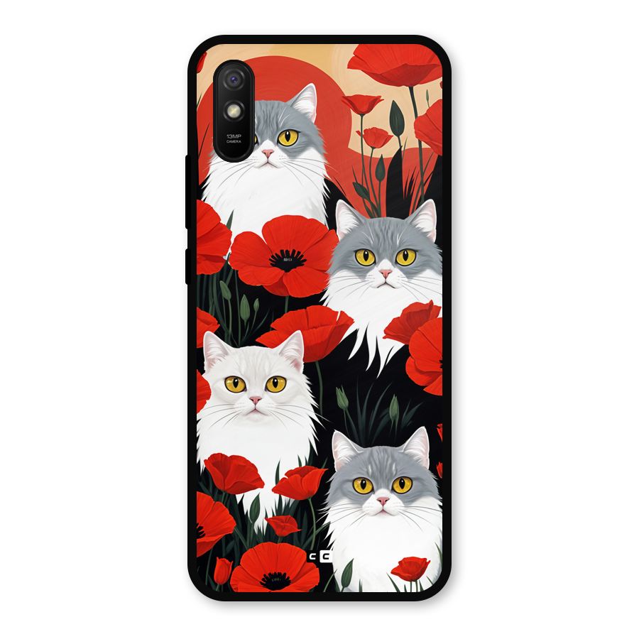 Floral Cat Metal Back Case for Redmi 9i