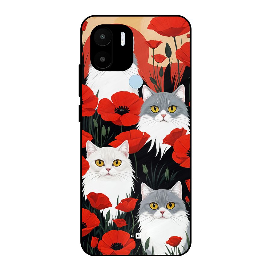 Floral Cat Metal Back Case for Redmi A1 Plus