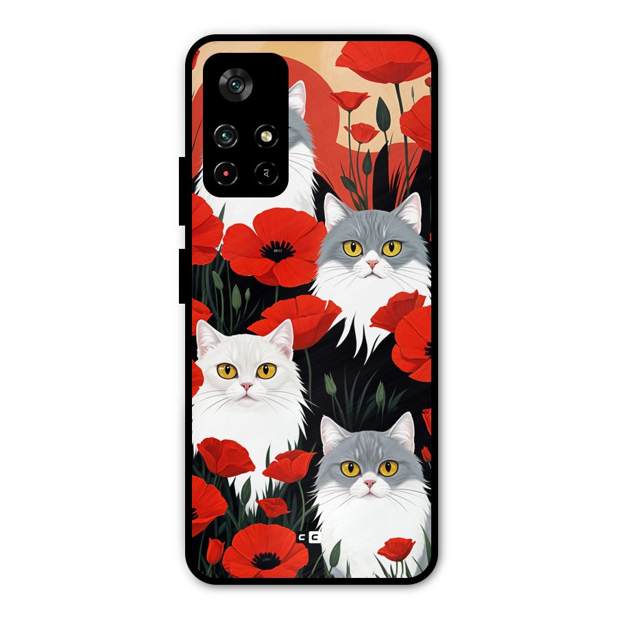 Floral Cat Metal Back Case for Redmi Note 11T 5G