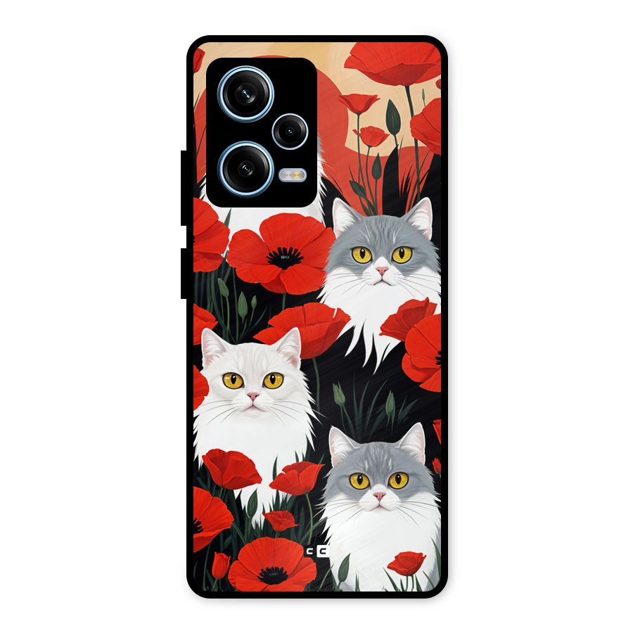 Floral Cat Metal Back Case for Redmi Note 12 Pro