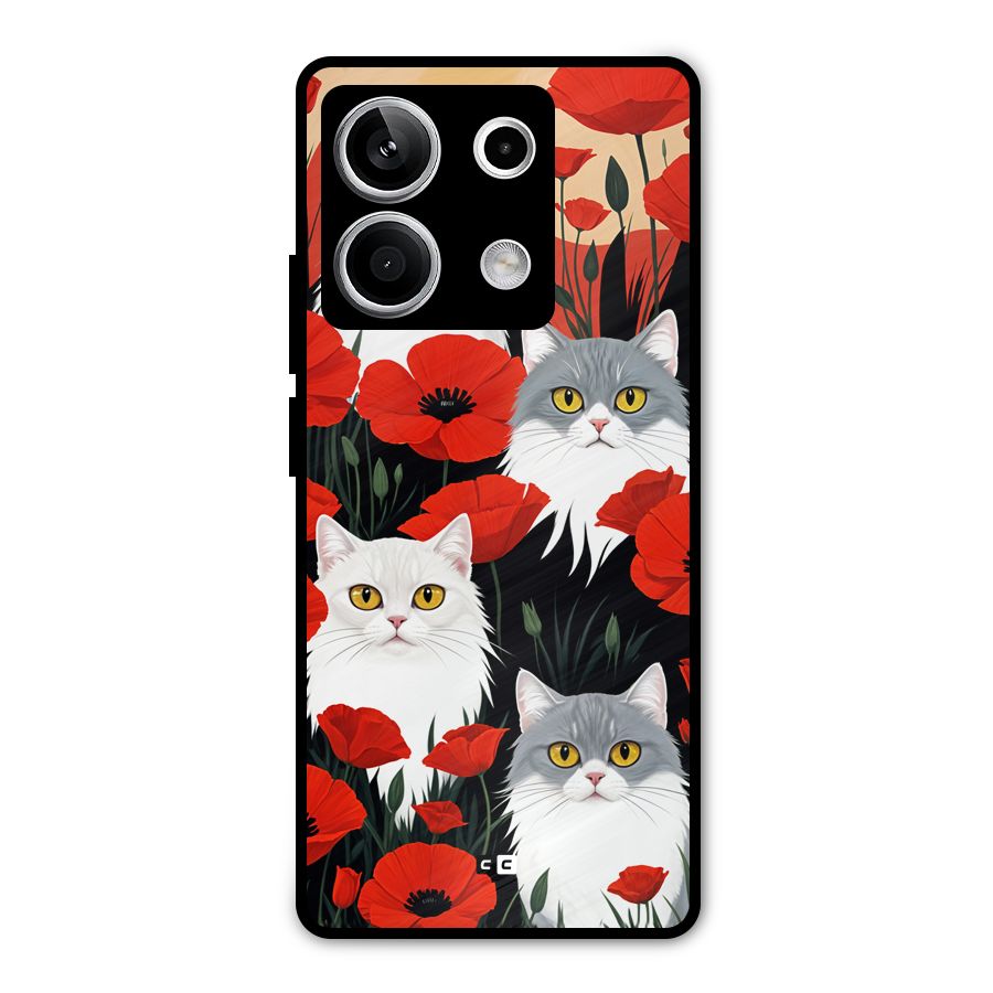 Floral Cat Metal Back Case for Redmi Note 13 5G