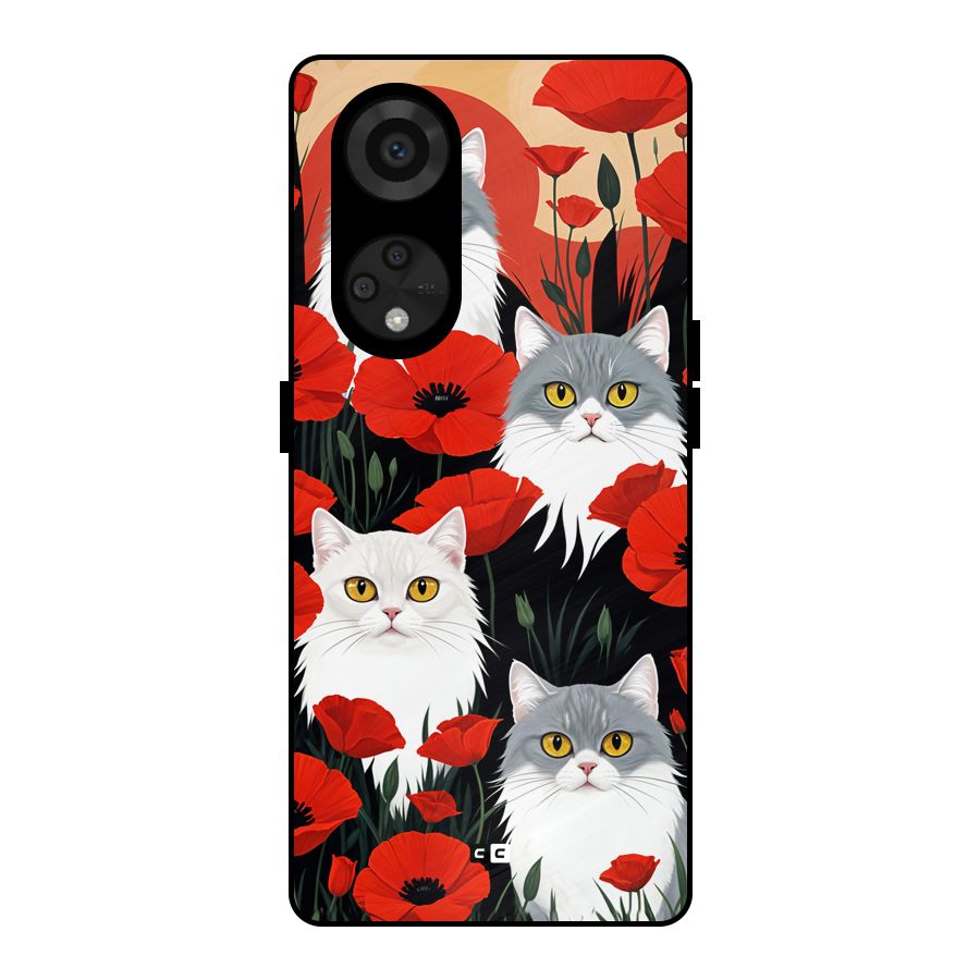 Floral Cat Metal Back Case for Reno8 T 5G
