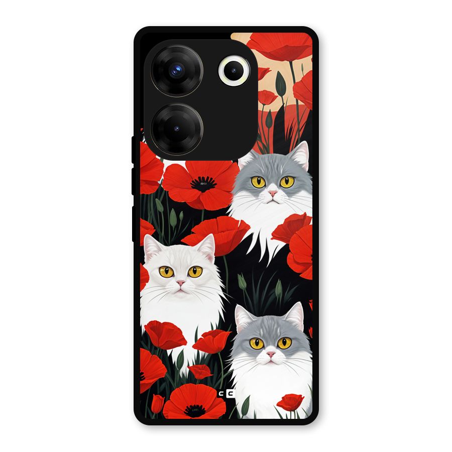 Floral Cat Metal Back Case for Tecno Camon 20 Pro