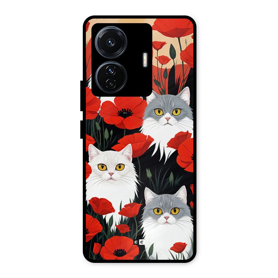 Floral Cat Metal Back Case for Vivo T1 Pro