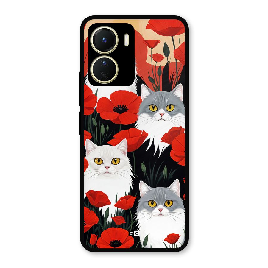 Floral Cat Metal Back Case for Vivo T2x