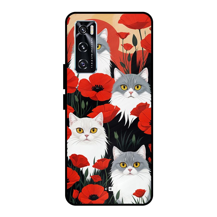 Floral Cat Metal Back Case for Vivo V20 SE