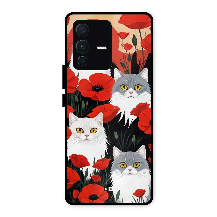 Floral Cat Metal Back Case for Vivo V23 5G