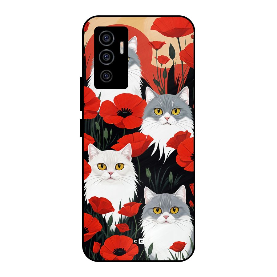 Floral Cat Metal Back Case for Vivo V23e