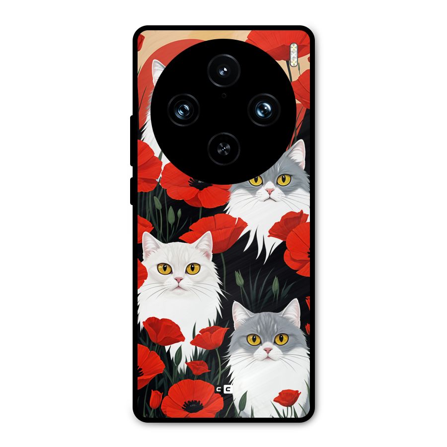 Floral Cat Metal Back Case for Vivo X100 Pro