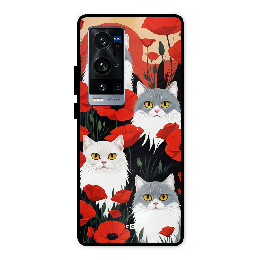 Floral Cat Metal Back Case for Vivo X60 Pro Plus