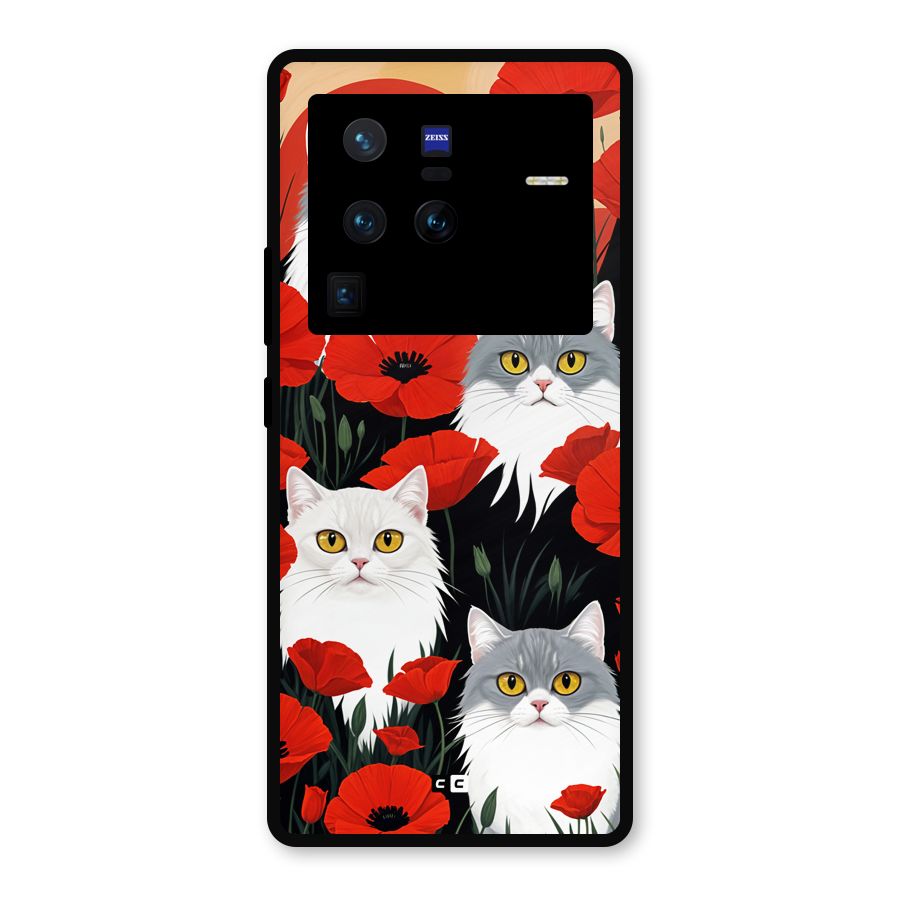 Floral Cat Metal Back Case for Vivo X80 Pro