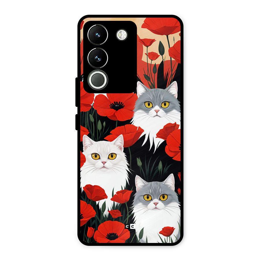Floral Cat Metal Back Case for Vivo Y200