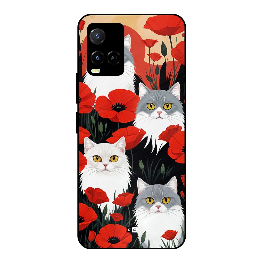 Floral Cat Metal Back Case for Vivo Y21G