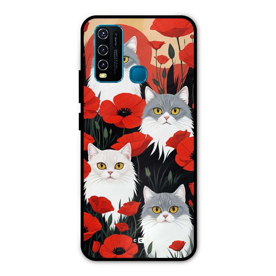Floral Cat Metal Back Case for Vivo Y30