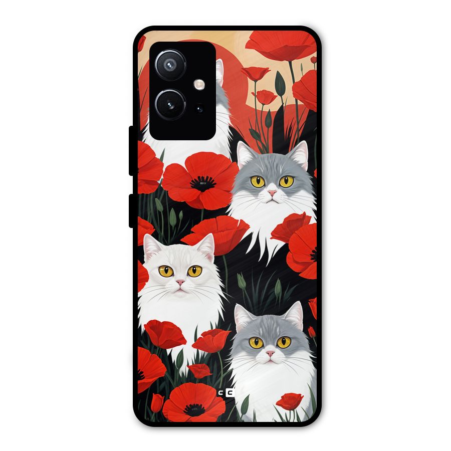 Floral Cat Metal Back Case for Vivo Y75 5G