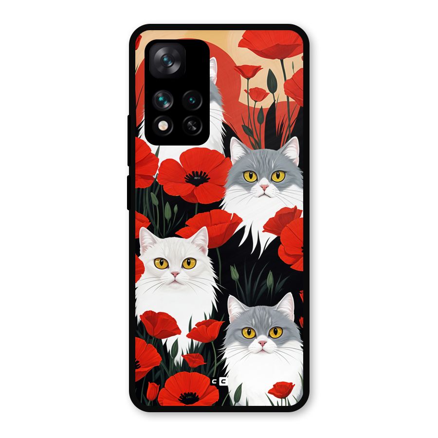Floral Cat Metal Back Case for Xiaomi 11i Hypercharge 5G