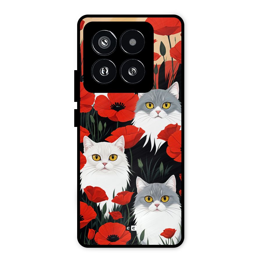 Floral Cat Metal Back Case for Xiaomi 14 Pro